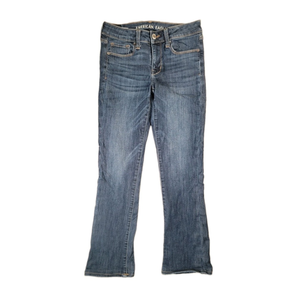 American Eagle Skinny‎ Kick Jeans Womens 6 Long Blue Flare Stretch Denim Hemmed